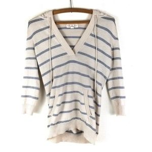 Pink Rose Beige Gray Striped Hoodie Sweater Medium